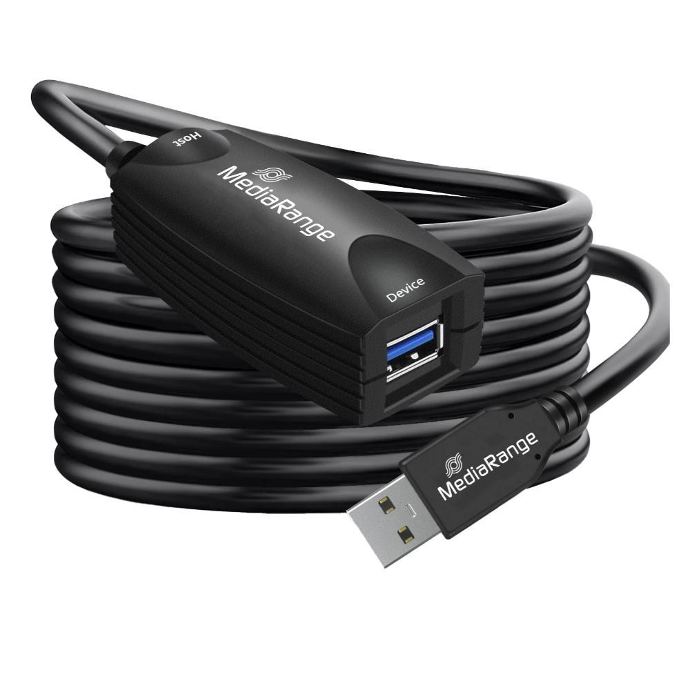 MediaRange Active USB Extension Cable, USB-A Plug to USB-A Socket, 1x Repeater, USB 3.0, 5 Gbps Data Transfer Rate, 5m, Black (MRCS242) | JAR Computers MediaRange Active USB Extension Cable, USB-A Plug to USB-A Socket, 1x Repeater, USB 3.0, 5 Gbps Data Transfer Rate, 5m, Black (MRCS242)