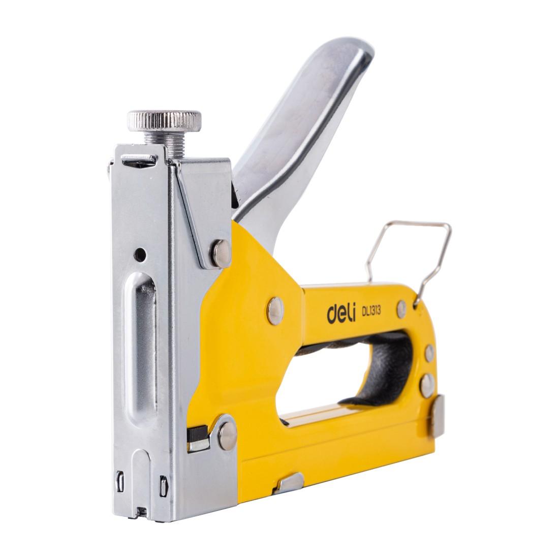 Механичен такер 3 в1 Deli TOOLS EDL1313, стоманен, за телчета D/U/T, подарък 600 телчета | JAR Computers Механичен такер 3 в1 Deli TOOLS EDL1313, стоманен, за телчета D/U/T, подарък 600 телчета