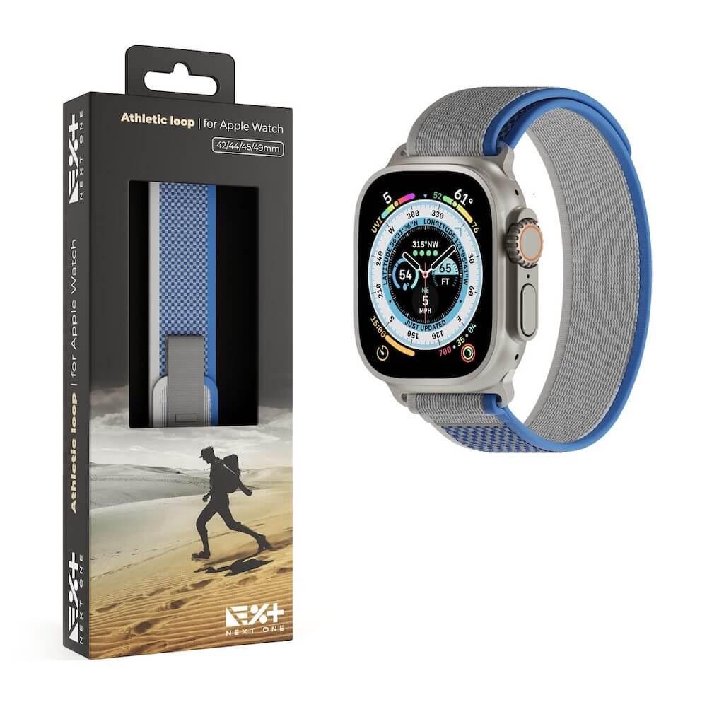Текстилна каишка за Apple Watch 42мм, 44мм, 45мм, 46мм, Ultra, Ultra 2 49мм - Next One Athletic Loop (сребрист-син) | JAR Computers Текстилна каишка за Apple Watch 42мм, 44мм, 45мм, 46мм, Ultra, Ultra 2 49мм - Next One Athletic Loop (сребрист-син)