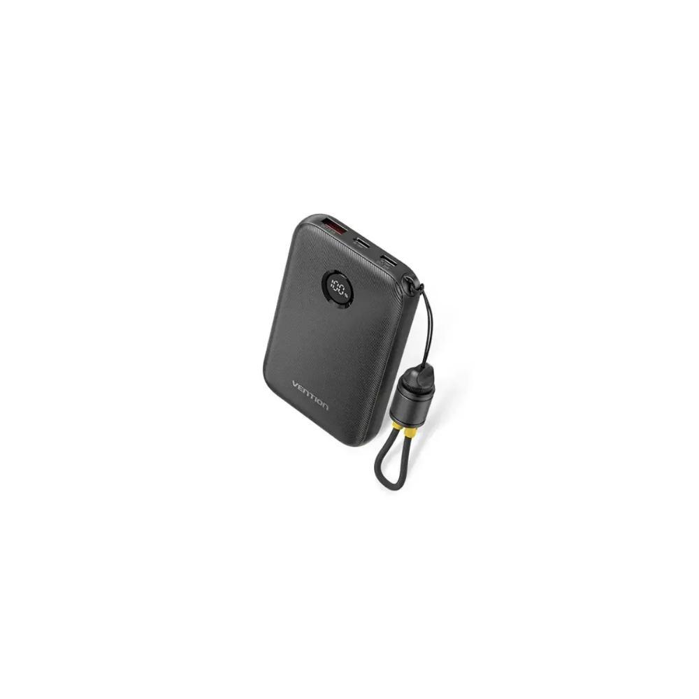 VENTION 10000mAh Power Bank (USB-C + USB-C/USB-C/USB-A) with Built-in USB-C to USB-C Cable 22.5W Black LED Display Universal Type (FKAB0-C-TY) (VENFKAB0-C-TY)