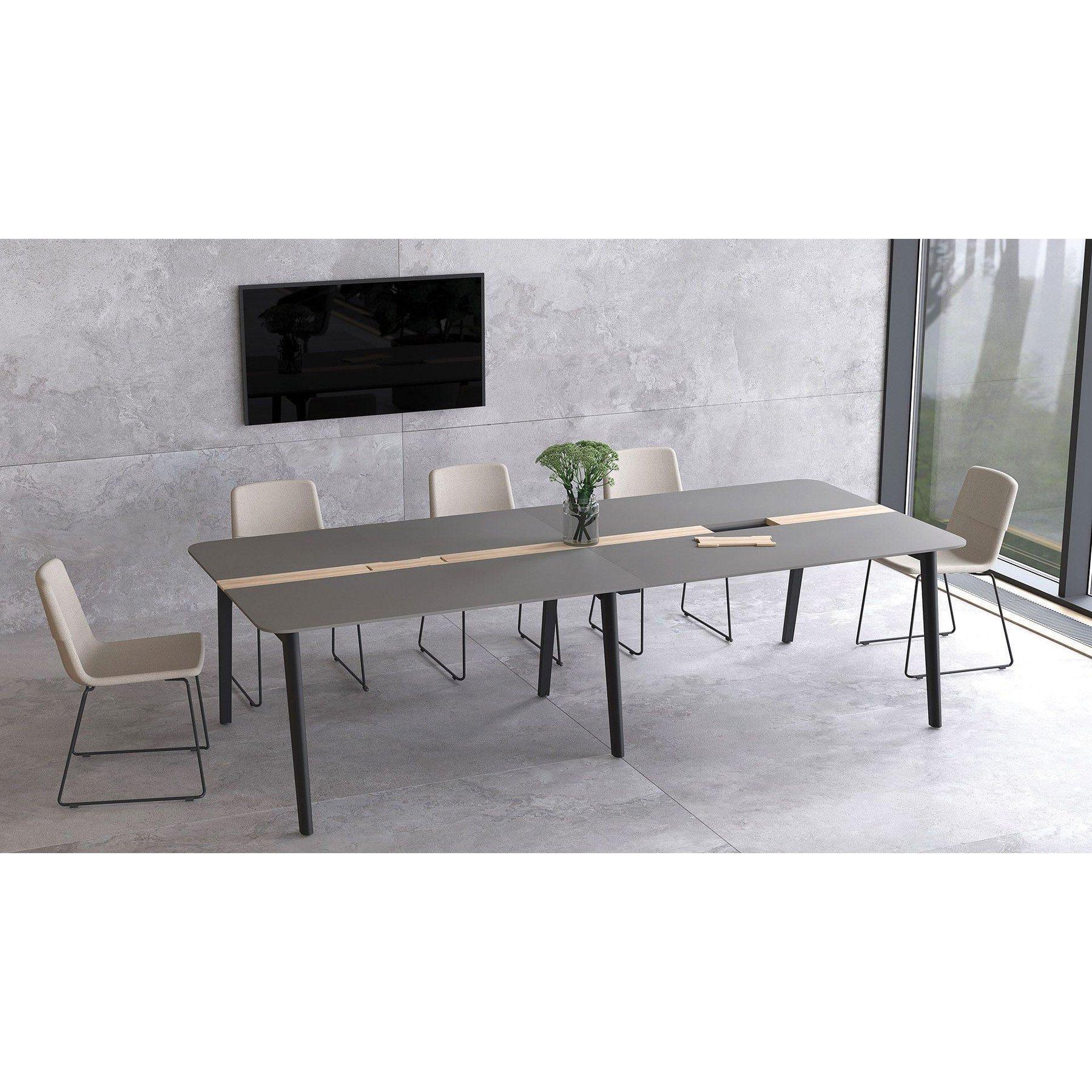 Заседателна маса Narbutas Nova Wood, 1200 x 1200 x 740 mm, квадратен плот, MDF 26 mm, HPL бял плот, черни дървени крака