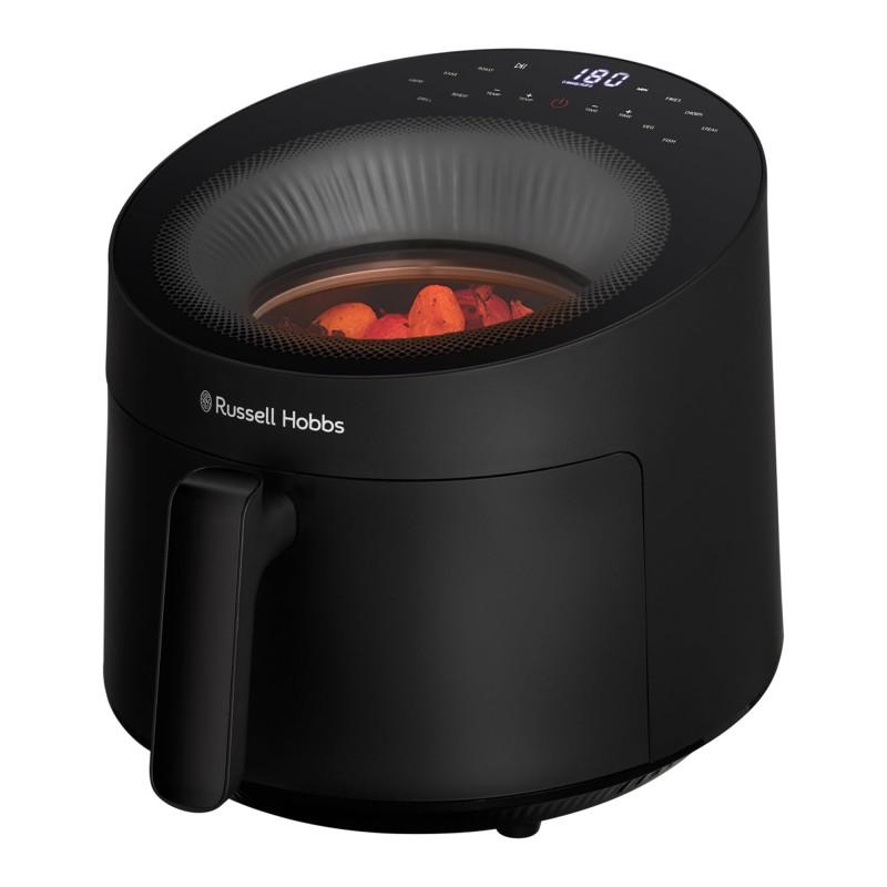 Фритюрник с горещ въздух Russell Hobbs SatisFry Panoramic 27420-56, 1650W, 5.5 л, 10 програми, Дигитален LED дисплей, Термостат, Таймер, Черен | JAR Computers Фритюрник с горещ въздух Russell Hobbs SatisFry Panoramic 27420-56, 1650W, 5.5 л, 10 програми, Дигитален LED дисплей, Термостат, Таймер, Черен