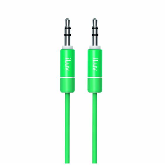 Качествен 3.5 мм. аудио кабел 90 см. - iLuv Premium Aux-In Audio Cable (зелен) | JAR Computers Качествен 3.5 мм. аудио кабел 90 см. - iLuv Premium Aux-In Audio Cable (зелен)