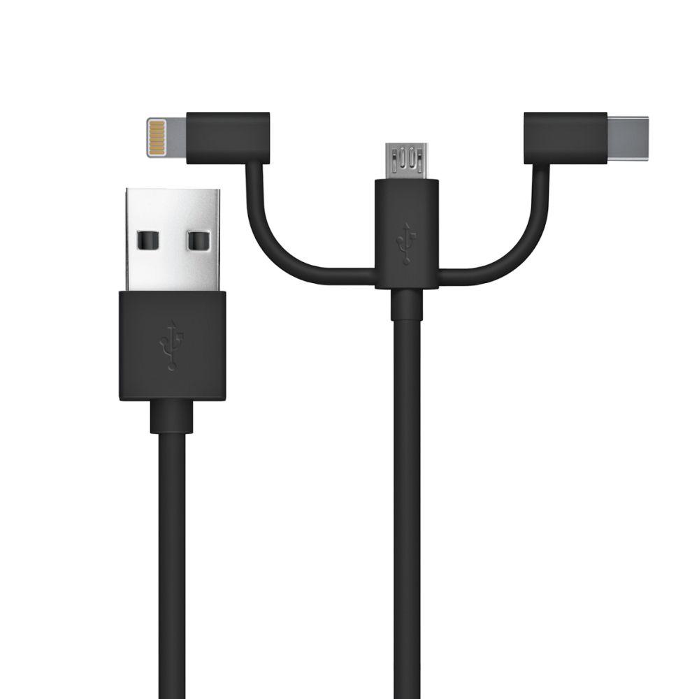 Качествен USB кабел с Lightning, microUSB и USB-C конектори (1 метър) - Just Wireless 3in1 Cable | JAR Computers Качествен USB кабел с Lightning, microUSB и USB-C конектори (1 метър) - Just Wireless 3in1 Cable