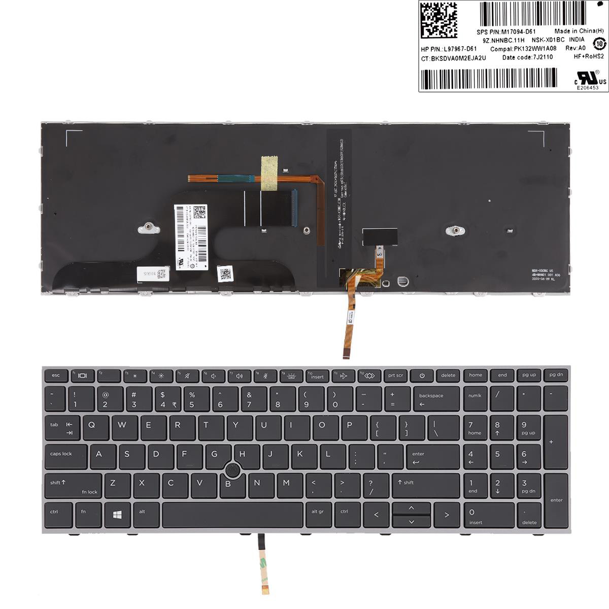 Клавиатура за лаптоп HP ZBook Fury 15 G7 Silver Frame Black With Backlit / Черна със Сребриста Рамка с Подсветка US/UK | JAR Computers Клавиатура за лаптоп HP ZBook Fury 15 G7 Silver Frame Black With Backlit / Черна със Сребриста Рамка с Подсветка US/UK