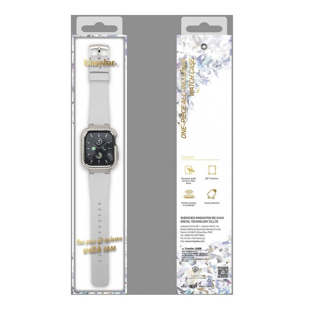Алуминиев кейс с кристали и вградена силиконова каишка за Apple Watch 40мм, 41мм - Kingxbar Starry Series Strap With Case (сребрист-бял) | JAR Computers Алуминиев кейс с кристали и вградена силиконова каишка за Apple Watch 40мм, 41мм - Kingxbar Starry Series Strap With Case (сребрист-бял)