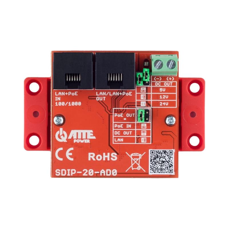 Gigabit PoE адаптер понижаващ напрежението на 5V/12V/24V - ATTE Power SDIP-20-AD0 | JAR Computers Gigabit PoE адаптер понижаващ напрежението на 5V/12V/24V - ATTE Power SDIP-20-AD0