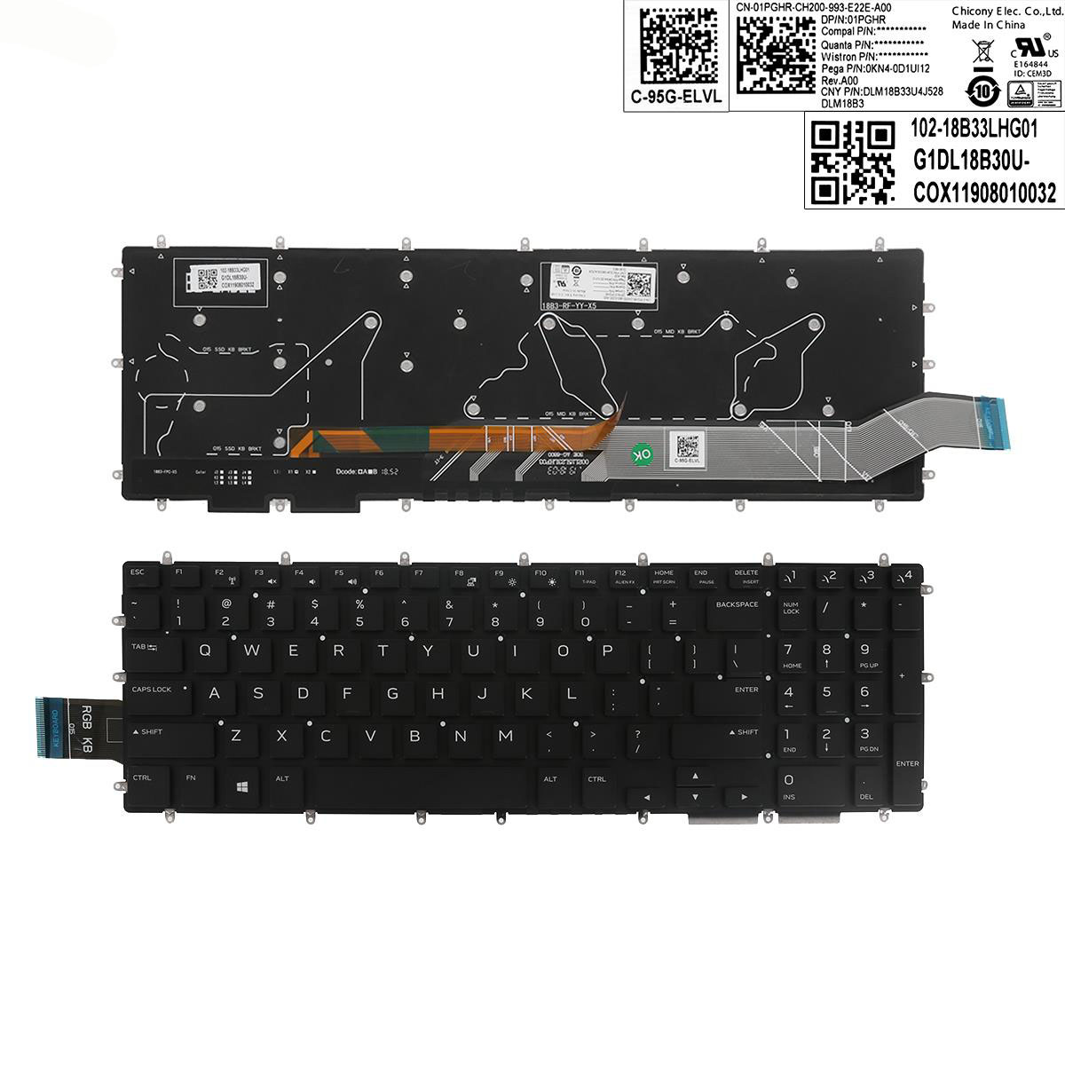 Клавиатура за лаптоп Dell Alienware M15 R1 M17 R1 Черна Без Рамка (Малък Ентър) с Подсветка / Black Without Frame US With Backlit - Оригинална