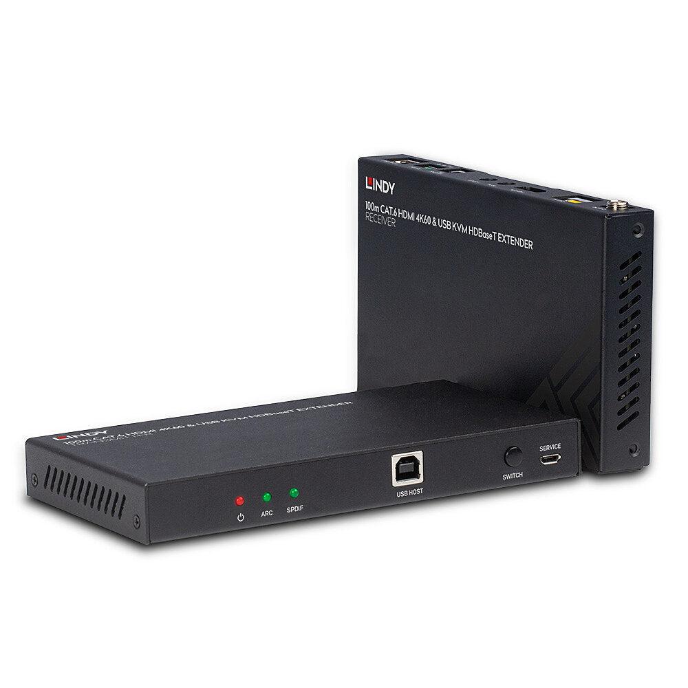 LINDY LNY-38343 :: HDMI 4K60, Audio, IR & RS-232 HDBaseT KVM екстендър, Cat. 6, 100.0 м