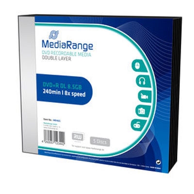 MediaRange DVD+R Dual Layer 240' 8.5GB 8x Slimcase Pack x 5 (MR465) | JAR Computers MediaRange DVD+R Dual Layer 240' 8.5GB 8x Slimcase Pack x 5 (MR465)