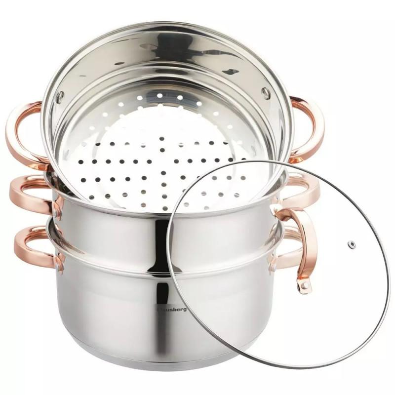 Тенджера за готвене на пара Klausberg KB 7735, 24 см, 5 литра, 4 части, Индукция, Инокс/Розово злато | JAR Computers Тенджера за готвене на пара Klausberg KB 7735, 24 см, 5 литра, 4 части, Индукция, Инокс/Розово злато