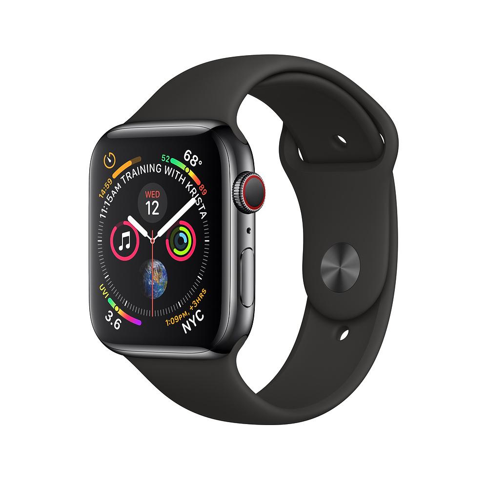 Умен часовник от Apple - Apple Watch Series 4, 44mm Space Black Stainless Steel Case with Black Sport Band, GPS + Cellular | JAR Computers Умен часовник от Apple - Apple Watch Series 4, 44mm Space Black Stainless Steel Case with Black Sport Band, GPS + Cellular