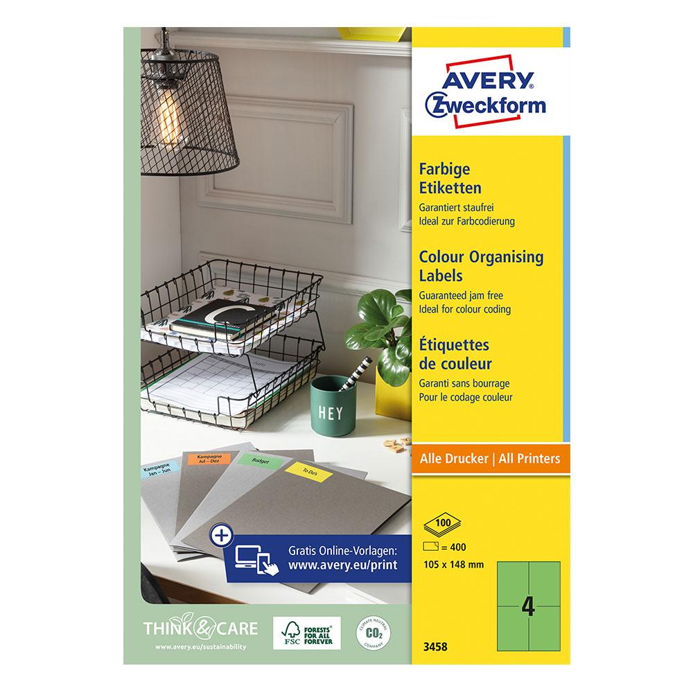 Етикети Avery 105/148 A4 4ет зелен 100л