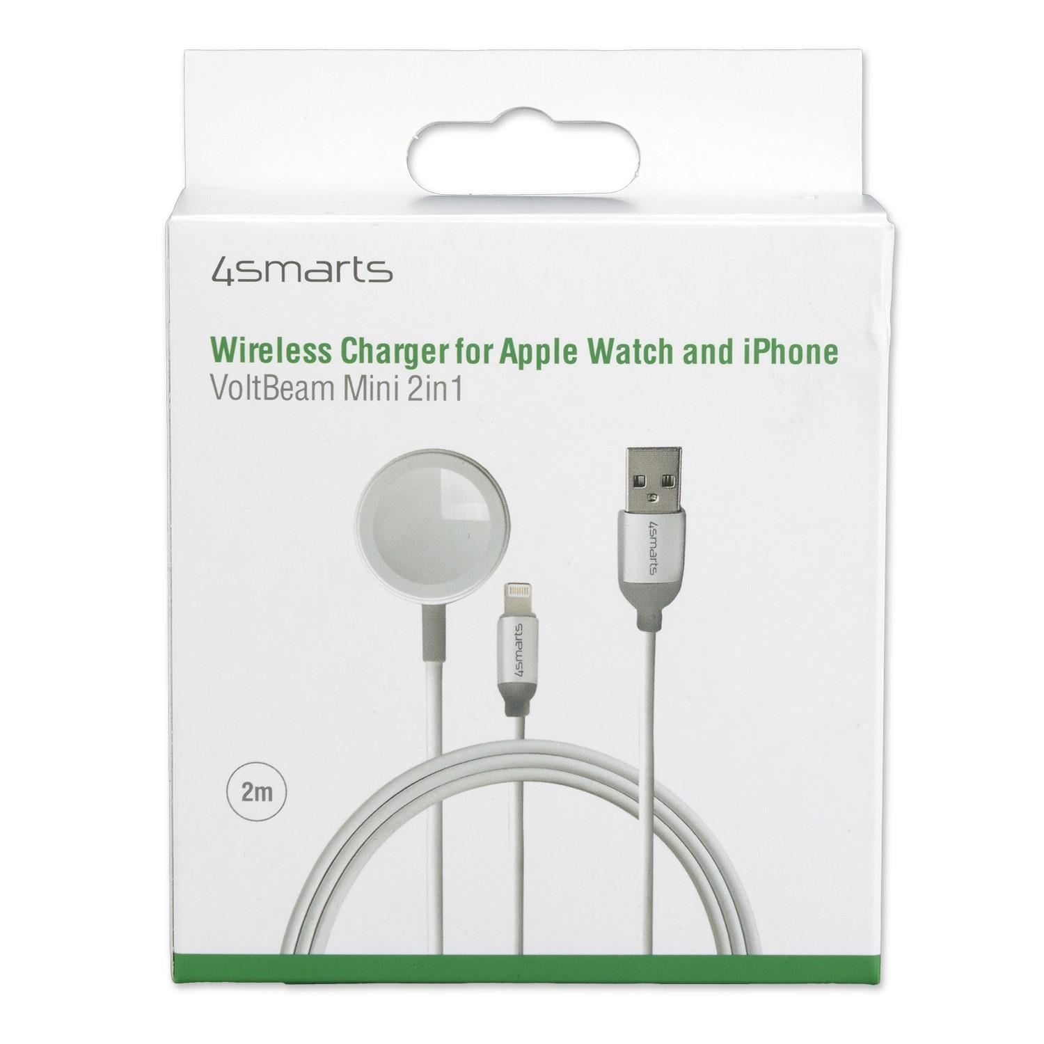 Кабел за зареждане на Apple Watch, iPhone и устройства с Lightning конектор (2м) - 4smarts Wireless Charger VoltBeam Mini 2in1 (бял) | JAR Computers Кабел за зареждане на Apple Watch, iPhone и устройства с Lightning конектор (2м) - 4smarts Wireless Charger VoltBeam Mini 2in1 (бял)
