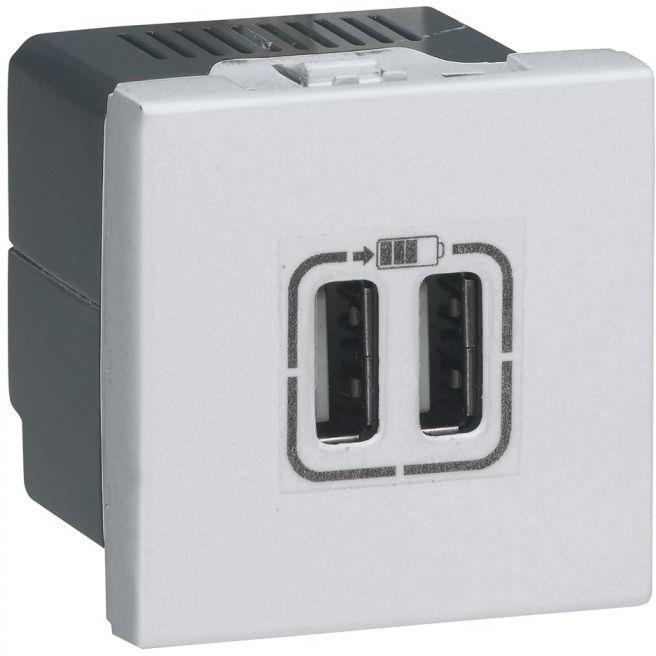 Розетка 2хUSB за зареждане тип А 2.4A 12W 2 мод. цвят Бял Mosaic Legrand | JAR Computers Розетка 2хUSB за зареждане тип А 2.4A 12W 2 мод. цвят Бял Mosaic Legrand