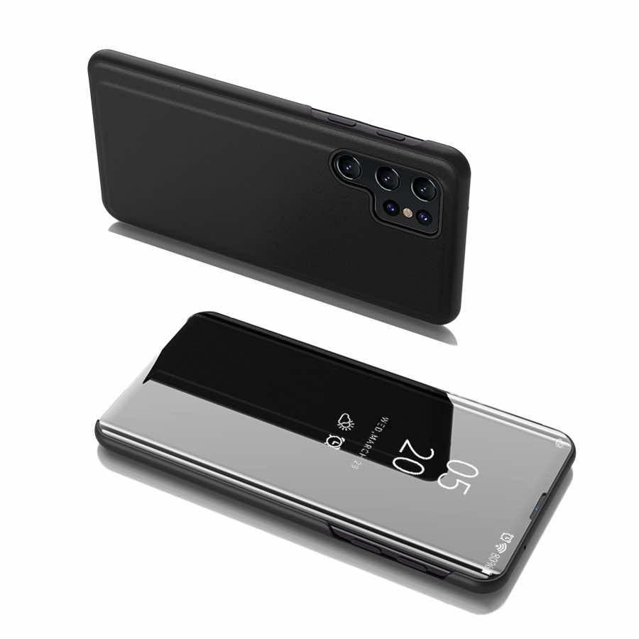 Кейс с поставка, през който виждате информация от дисплея за Samsung Galaxy S22 Ultra - Clear View Stand Cover (черен) | JAR Computers Кейс с поставка, през който виждате информация от дисплея за Samsung Galaxy S22 Ultra - Clear View Stand Cover (черен)