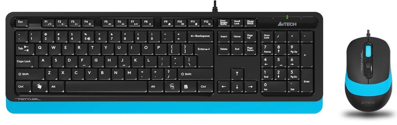 Комплект клавиатура и мишка A4tech - F1010 Fstyler, черен/син | JAR Computers Комплект клавиатура и мишка A4tech - F1010 Fstyler, черен/син