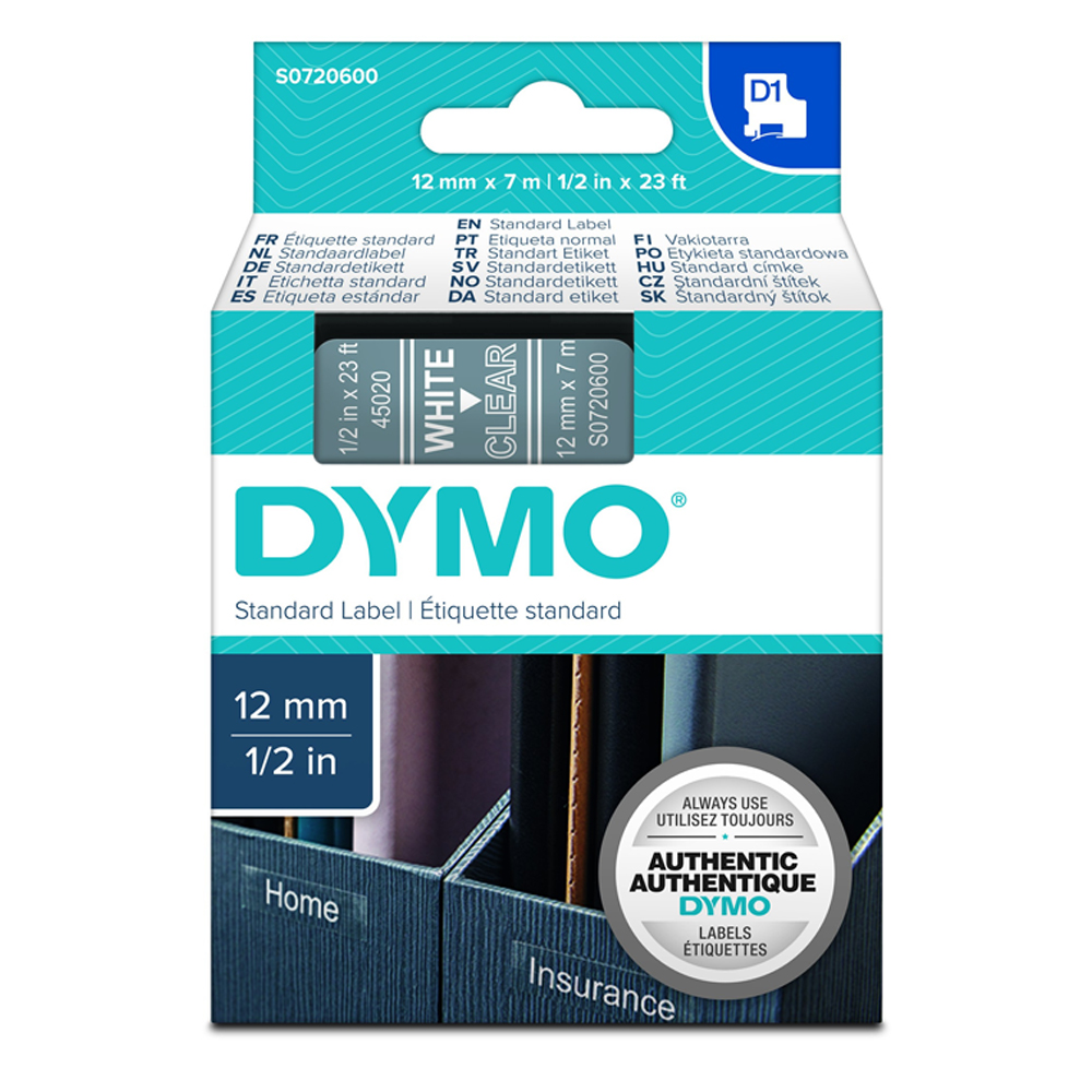 DYMO 45020 TAPE WHITE ON CLEAR (S0720600) (DYMO45020)