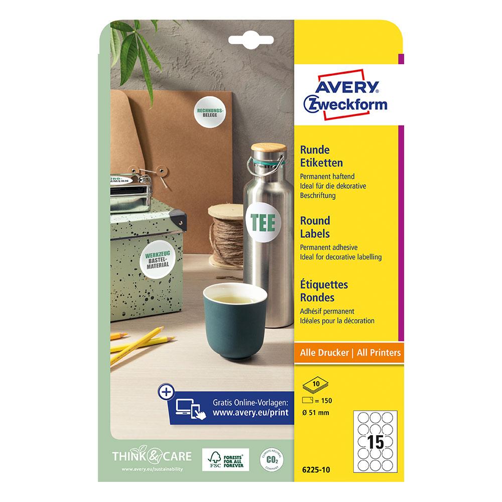 Етикети Avery кръг ф51 A4 15ет 10л