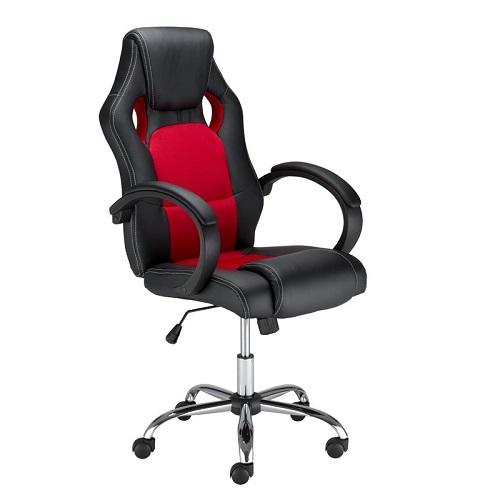 Геймърски стол Race Steel, еко кожа и меш, база хром, фикс. подлакътници, черен/червен | JAR Computers Геймърски стол Race Steel, еко кожа и меш, база хром, фикс. подлакътници, черен/червен