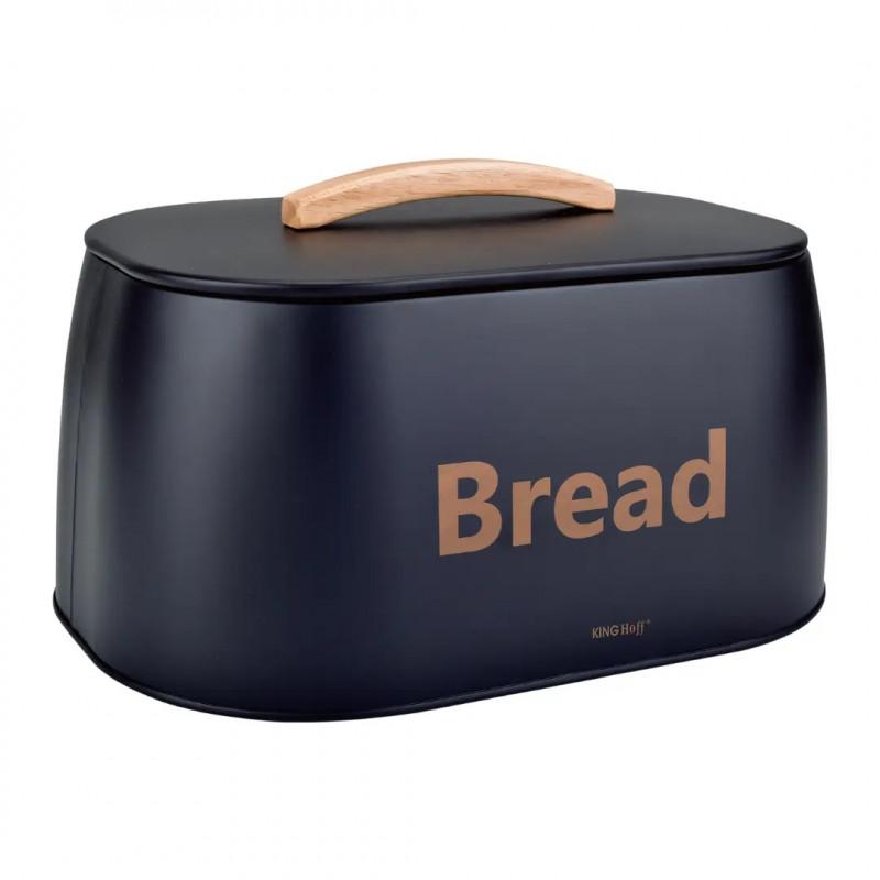 Кутия за хляб Kinghoff KH 1946, 35 см, Метално тяло, Дървена дръжка, Черен | JAR Computers Кутия за хляб Kinghoff KH 1946, 35 см, Метално тяло, Дървена дръжка, Черен