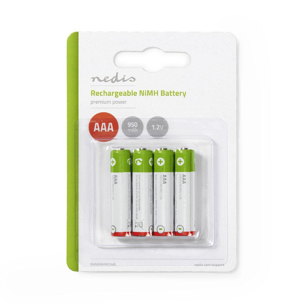 Nedis Rechargeable Batteries AAA Ni-MH 950mAh 1.2V 4pcs (BANM9HR034B) (NEDBANM9HR034B)