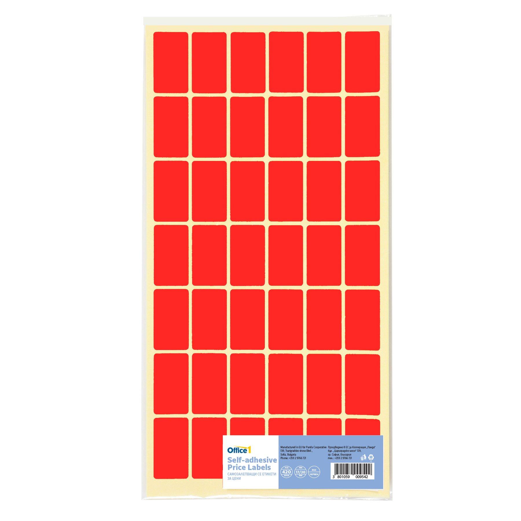 Office 1 Самозалепващи се етикети за цени, 17 x 30 mm, червени, 420 броя | JAR Computers Office 1 Самозалепващи се етикети за цени, 17 x 30 mm, червени, 420 броя