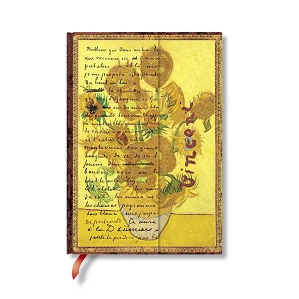 Paperblanks Тефтер Van Gogh Sunflowers, Midi, широки редове, твърда корица, 72 листа