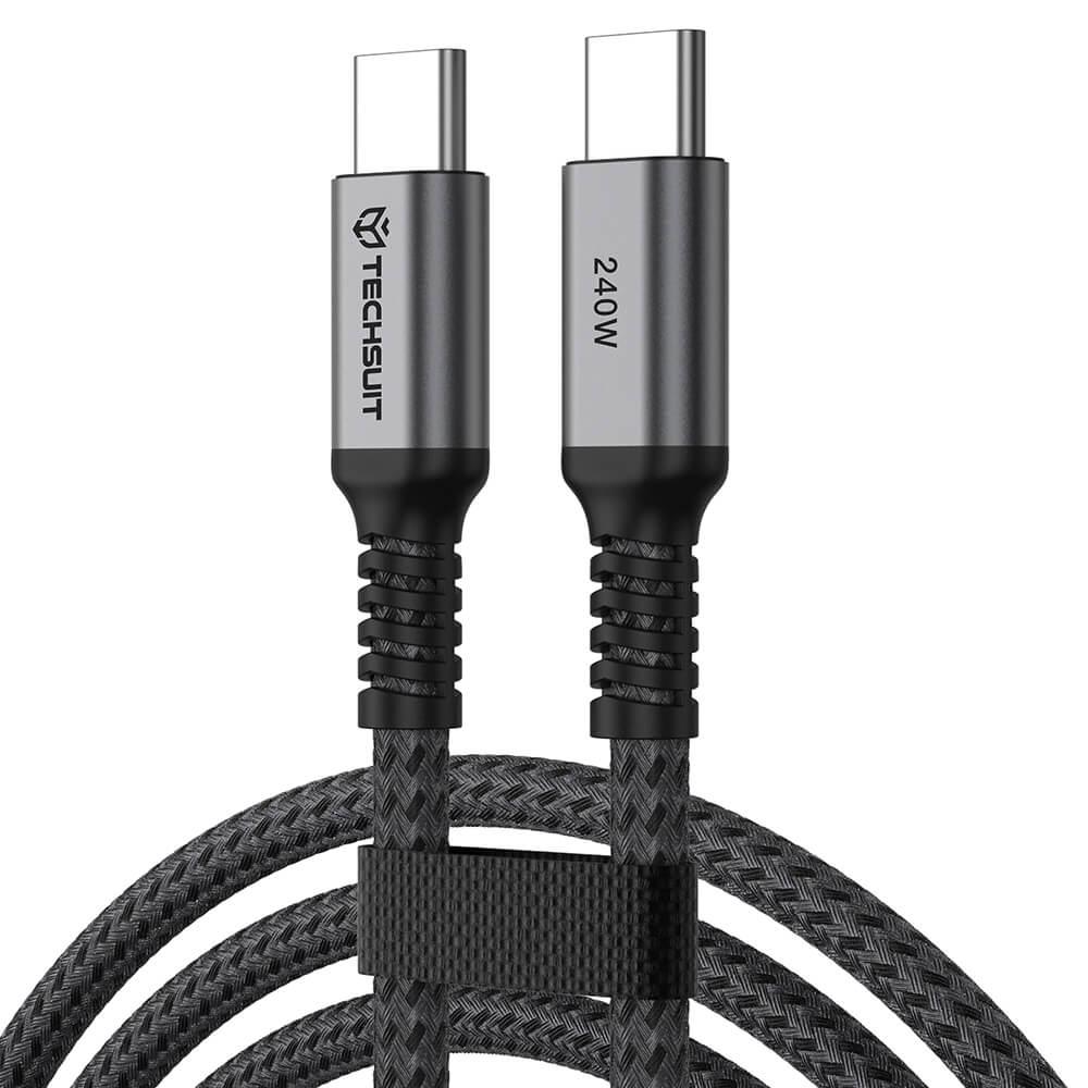 Кабел за бързо зареждане за устройства с USB-C порт - Techsuit CX2 TitanSync Pro USB-C to USB-C Cable 240W (100 см) (тъмносив) | JAR Computers Кабел за бързо зареждане за устройства с USB-C порт - Techsuit CX2 TitanSync Pro USB-C to USB-C Cable 240W (100 см) (тъмносив)