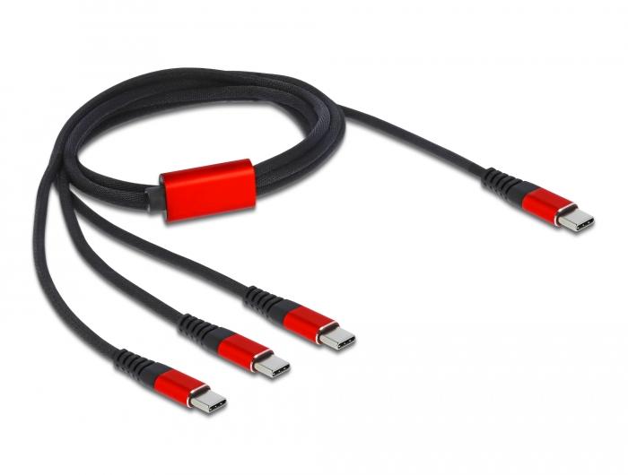 Кабел за зареждане Delock  3 в 1, USB-C - 3 x USB-C, 1м, Черен/Червен | JAR Computers Кабел за зареждане Delock  3 в 1, USB-C - 3 x USB-C, 1м, Черен/Червен