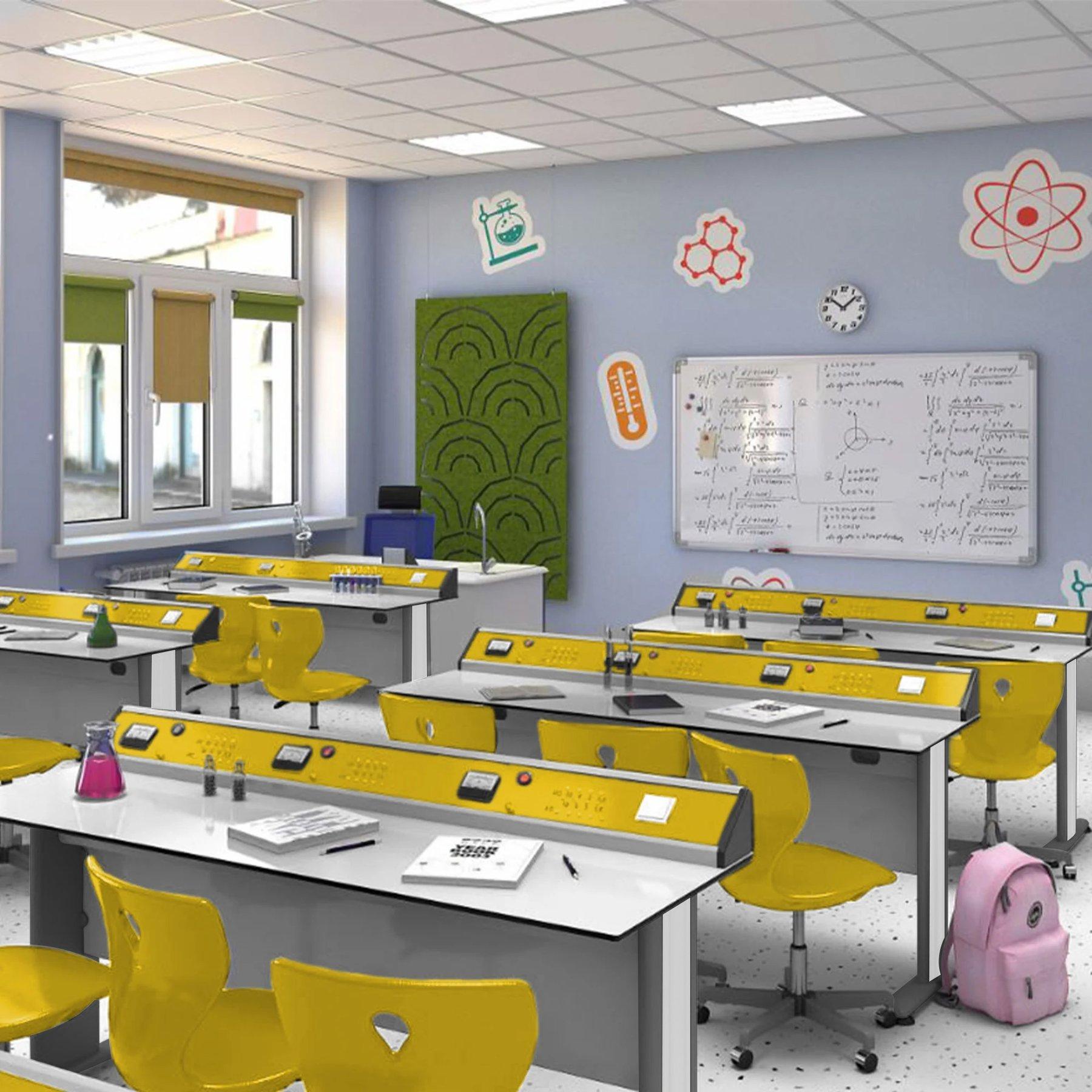 Кабинет по физика RFG Flat, над VII клас, за 24 ученика, HPL плот, метални крака, бяло-жълт | JAR Computers Кабинет по физика RFG Flat, над VII клас, за 24 ученика, HPL плот, метални крака, бяло-жълт