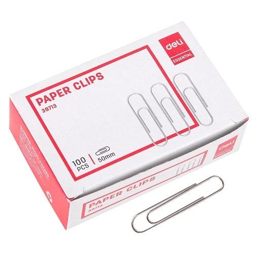 Кламери Deli Essential 50 мм, E39713, никелирани, заоблен връх, 100 бр. | JAR Computers Кламери Deli Essential 50 мм, E39713, никелирани, заоблен връх, 100 бр.