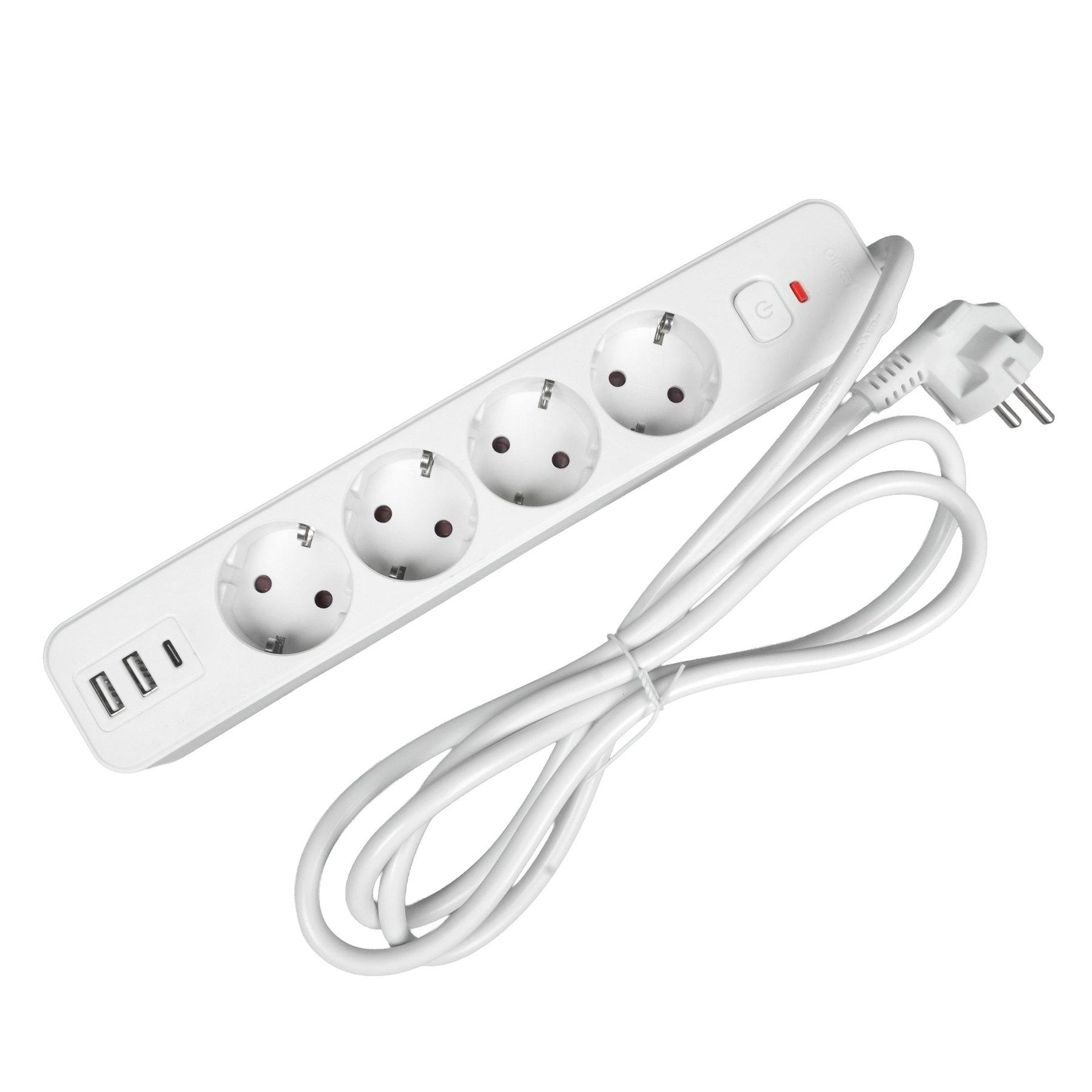 Разклонител Office 1, шуко, 4 гнезда, 1.8 m кабел, 2 USB Type-A, 1 USB Type-C, с ключ, бял | JAR Computers Разклонител Office 1, шуко, 4 гнезда, 1.8 m кабел, 2 USB Type-A, 1 USB Type-C, с ключ, бял