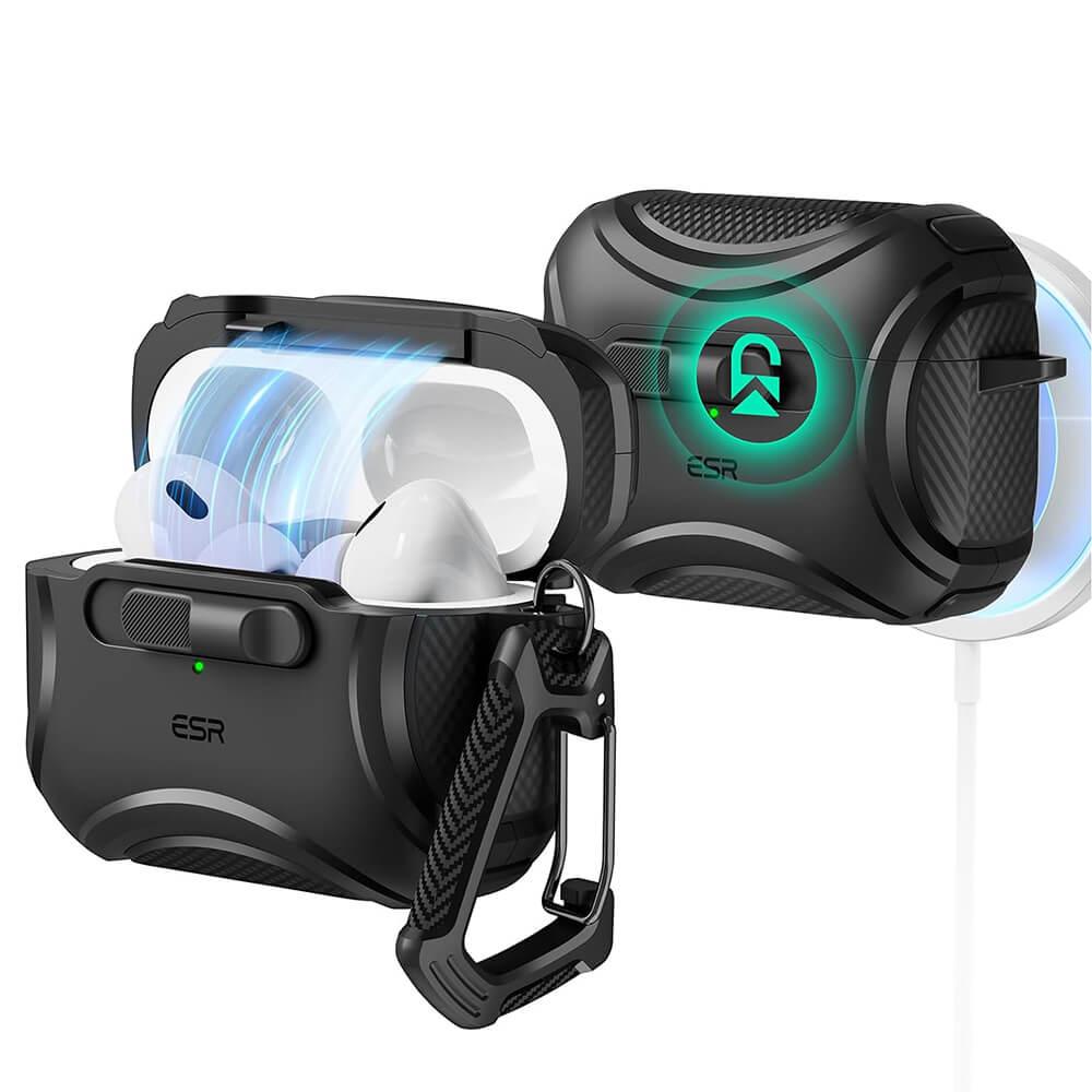 Силиконов удароустойчив калъф с карабинер съвместим с MagSafe за Apple AirPods Pro 2, AirPods Pro - ESR AirPods Pro Cyber Lock Armor Halolock MagSafe Case (черен) | JAR Computers Силиконов удароустойчив калъф с карабинер съвместим с MagSafe за Apple AirPods Pro 2, AirPods Pro - ESR AirPods Pro Cyber Lock Armor Halolock MagSafe Case (черен)