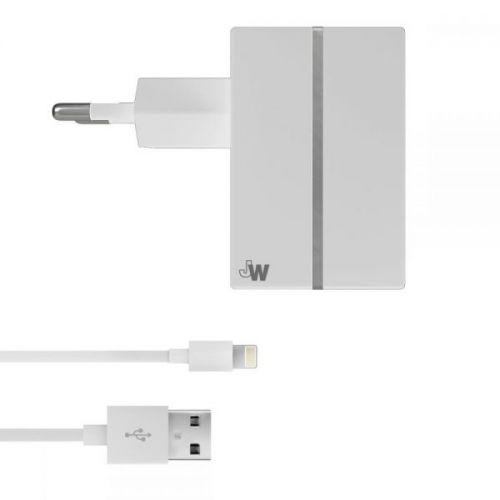 Захранване за ел. мрежа с USB изход 2.1A и Lightning кабел за iPhone, iPad и устройства с Lightning порт - Just Wireless USB AC Charger (бял) | JAR Computers Захранване за ел. мрежа с USB изход 2.1A и Lightning кабел за iPhone, iPad и устройства с Lightning порт - Just Wireless USB AC Charger (бял)