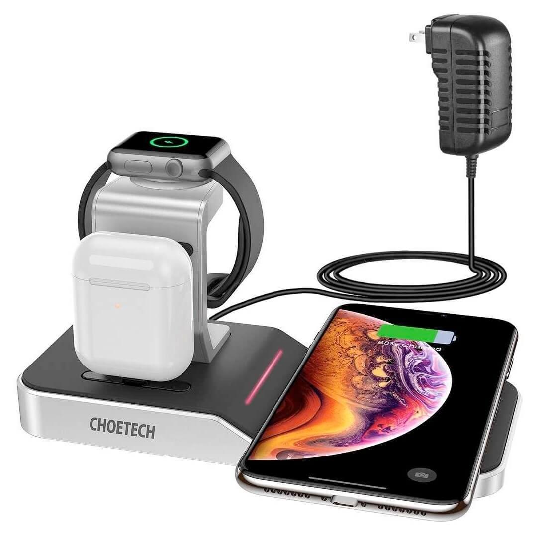 Док станция и поставка за безжично зареждане на Qi устройства, Apple Watch и Apple AirPods - Choetech 4in1 MFI Wireless Charger 10W (черен) | JAR Computers Док станция и поставка за безжично зареждане на Qi устройства, Apple Watch и Apple AirPods - Choetech 4in1 MFI Wireless Charger 10W (черен)