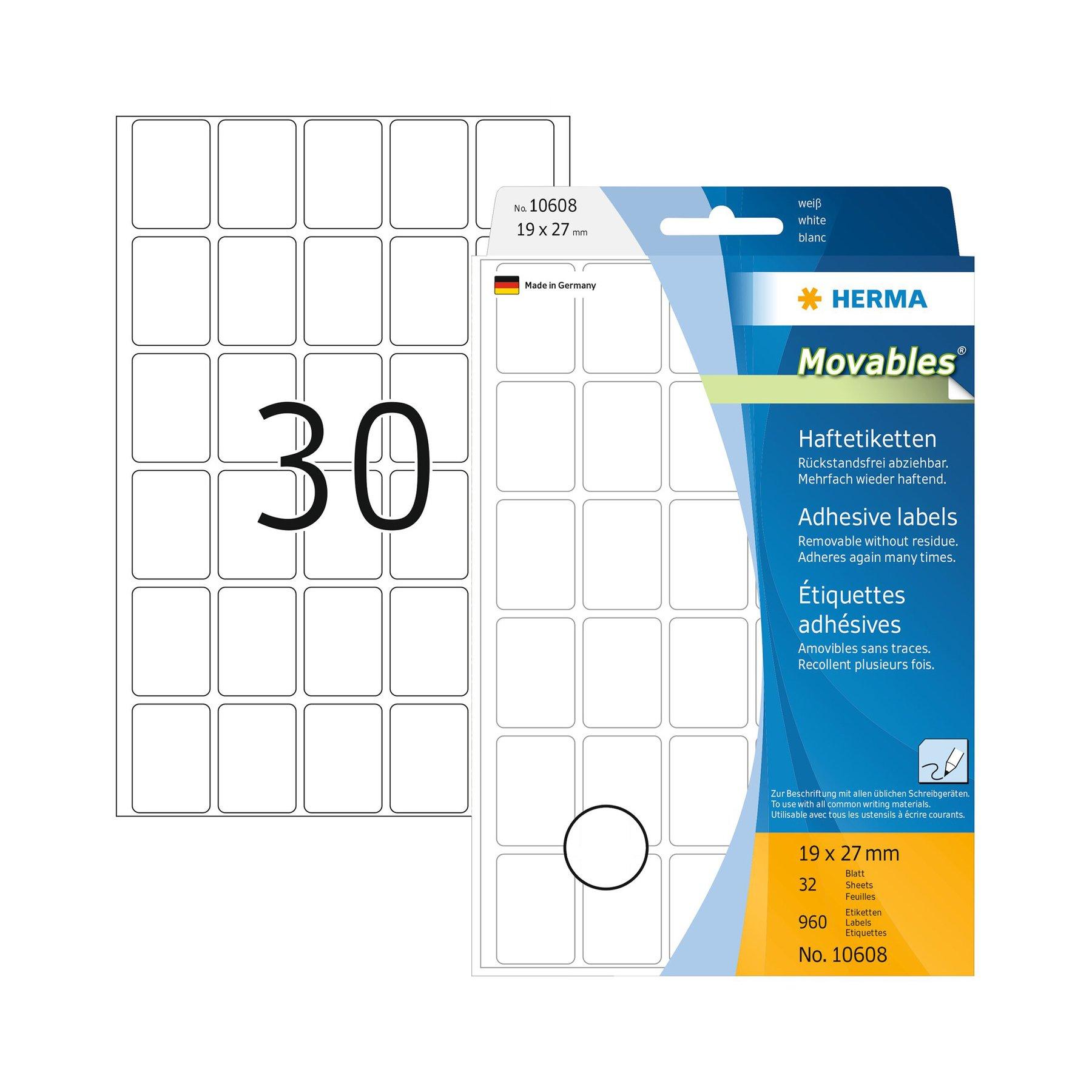 Herma Самозалепващи се етикети, за цени, 19 х 27 mm, бели, 960 броя, в кутия