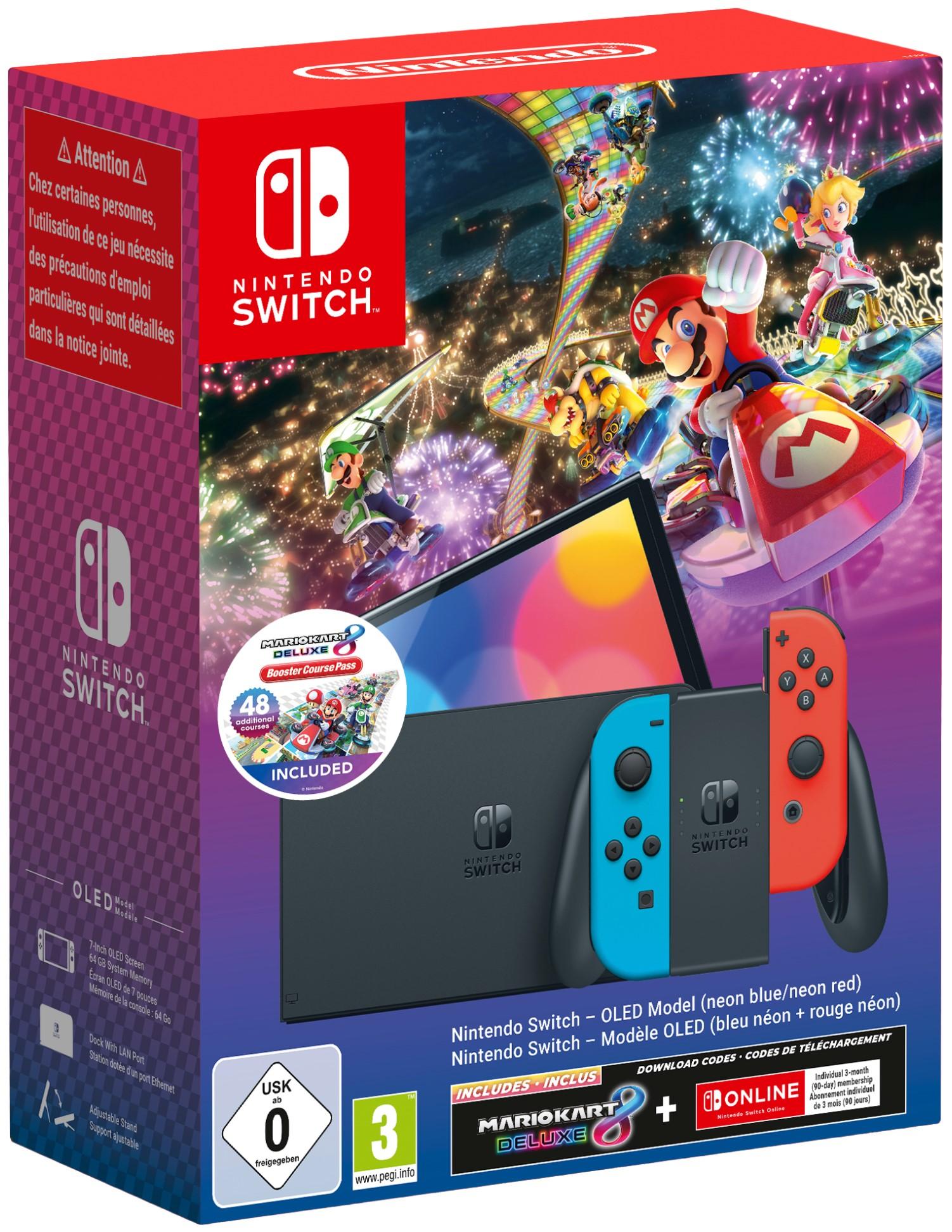 Nintendo Switch OLED - Neon Red & Neon Blue + Mario Kart 8 Deluxe + Booster Course и 90 дни NSO Pass