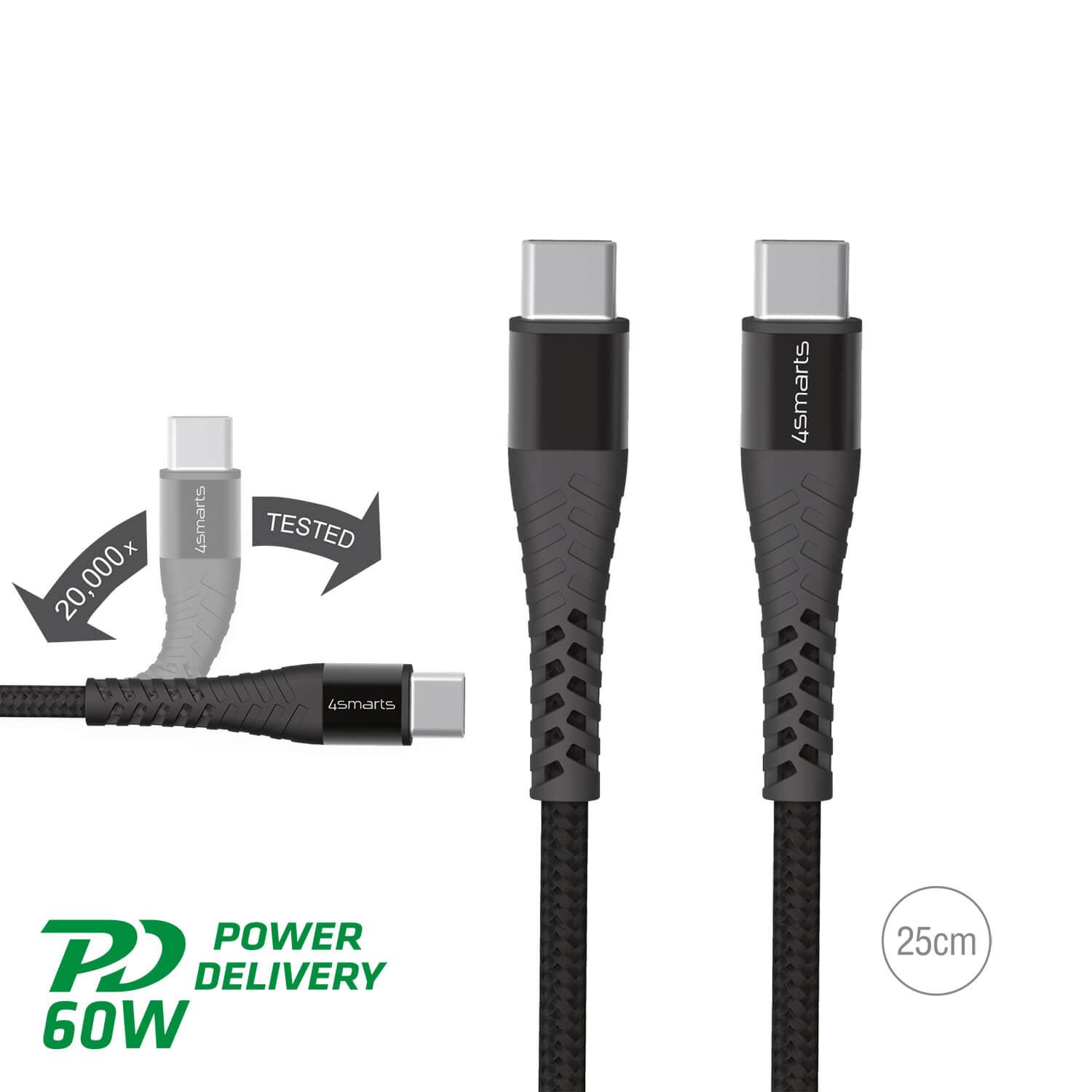USB-C към USB-C кабел за устройства с USB-C порт (25 см) - 4smarts PremiumCord USB-C to USB-C Cable XS 60W (черен) | JAR Computers USB-C към USB-C кабел за устройства с USB-C порт (25 см) - 4smarts PremiumCord USB-C to USB-C Cable XS 60W (черен)