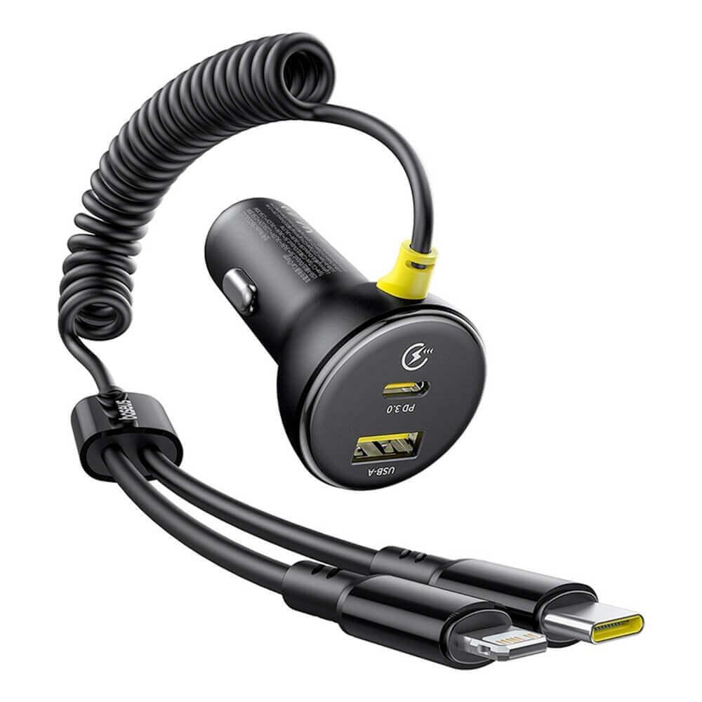 Зарядно за кола с вграден Lightning и USB-C кабели и USB-A и USB-C изходи - Baseus Circular 4 in 1 Fast Car Charger With Lightning And USB-C Cable 60W (черен) | JAR Computers Зарядно за кола с вграден Lightning и USB-C кабели и USB-A и USB-C изходи - Baseus Circular 4 in 1 Fast Car Charger With Lightning And USB-C Cable 60W (черен)