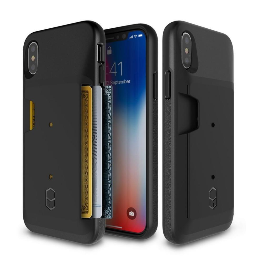 Хибриден удароустойчив кейс с място за кр. карти за iPhone XS, iPhone X - Patchworks Level Wallet (черен) | JAR Computers Хибриден удароустойчив кейс с място за кр. карти за iPhone XS, iPhone X - Patchworks Level Wallet (черен)