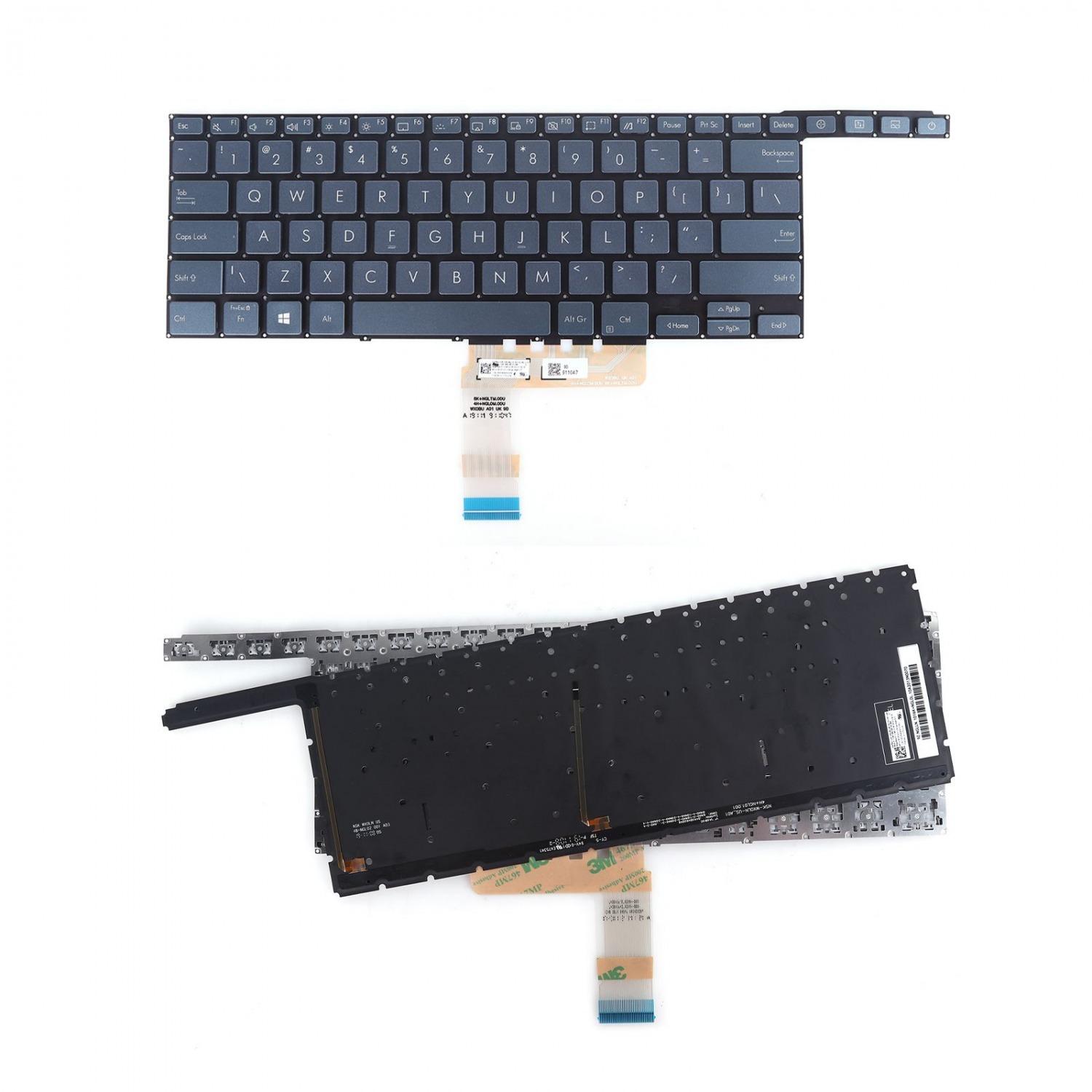 Клавиатура за лаптоп Asus ZenBook Pro Duo 15 UX581 UX581G Тъмно Синя Без Рамка с Малък Ентър, С Подсветка