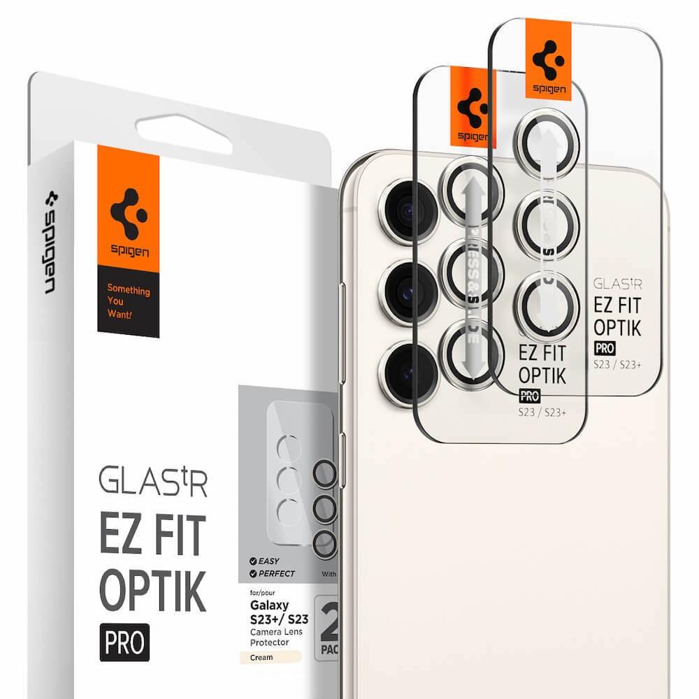 2 комплекта предпазни стъклени лещи за камерата на Samsung Galaxy S23, Galaxy S23 Plus - Spigen Optik Pro tR Ez Fit Lens Protector 2 Pack (бежов) | JAR Computers 2 комплекта предпазни стъклени лещи за камерата на Samsung Galaxy S23, Galaxy S23 Plus - Spigen Optik Pro tR Ez Fit Lens Protector 2 Pack (бежов)
