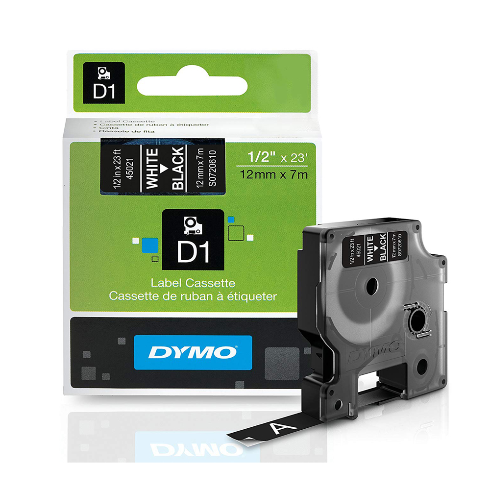 DYMO D1 45021 12mmX7m TAPE WHITE/BLACK (S0720610) (DYMO45021)