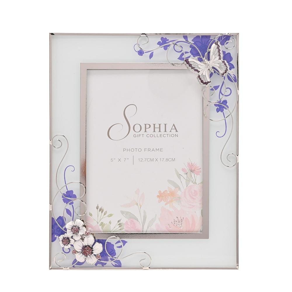 Фоторамка Sophia Purple Butterfly/Flowers, стъклена, 13 x 18 см | JAR Computers Фоторамка Sophia Purple Butterfly/Flowers, стъклена, 13 x 18 см
