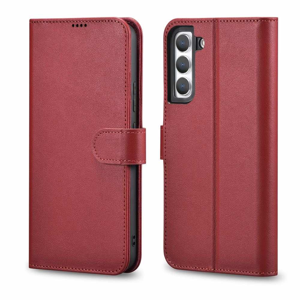 Кожен (естествена кожа) калъф, тип портфейл за Samsung Galaxy S22 - iCarer Haitang Leather Wallet Case (червен) | JAR Computers Кожен (естествена кожа) калъф, тип портфейл за Samsung Galaxy S22 - iCarer Haitang Leather Wallet Case (червен)