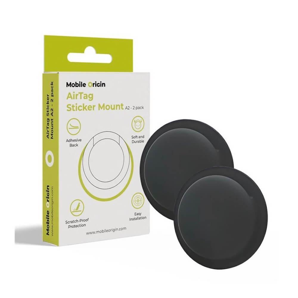 Комплект от 2 броя силиконови кейса със залепващо се фолио за Apple AirTag - Mobile Origin A2 Airtag Sticker Mount Case Pack (черен) | JAR Computers Комплект от 2 броя силиконови кейса със залепващо се фолио за Apple AirTag - Mobile Origin A2 Airtag Sticker Mount Case Pack (черен)