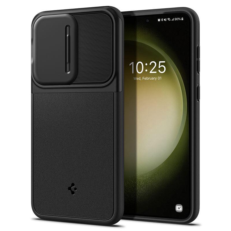 Тънък качествен силиконов (TPU) калъф с капак за камерата за Samsung Galaxy S23 - Spigen Optik Armor Case (черен) | JAR Computers Тънък качествен силиконов (TPU) калъф с капак за камерата за Samsung Galaxy S23 - Spigen Optik Armor Case (черен)
