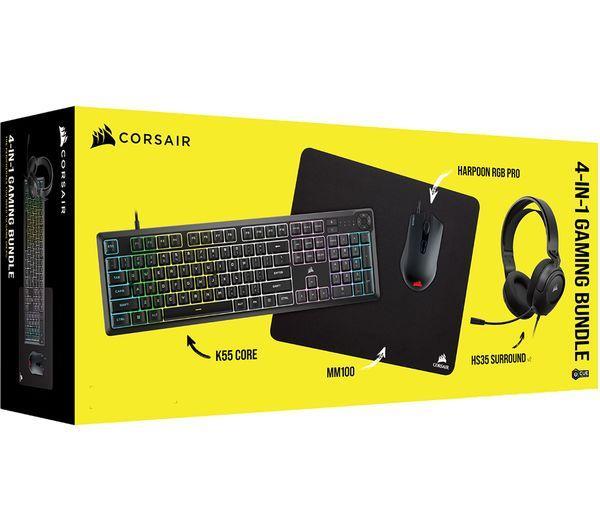 CORSAIR Геймърски бъндъл 4 в 1 - K55 CORE / HARPOON RGB PRO / HS35 Surround v2 / MM100