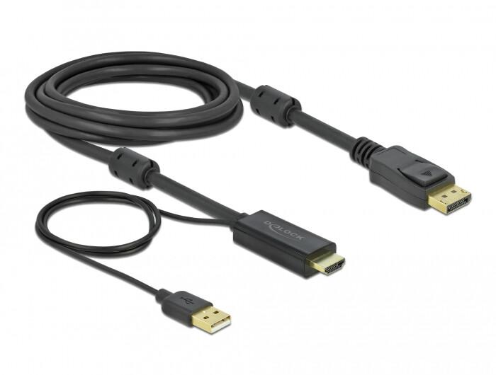 DeLOCK 85965 адаптер за видео кабел 3 м HDMI тип A (стандартен) DisplayPort + USB Type-A Черен | JAR Computers DeLOCK 85965 адаптер за видео кабел 3 м HDMI тип A (стандартен) DisplayPort + USB Type-A Черен